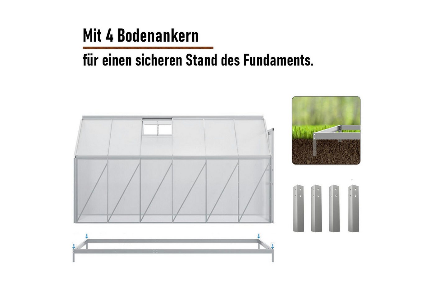 ESTEXO Gewächshaus Aluminium 11,2 m³ Frühbeet 370x190x195 cm inkl. Fundament Treibhaus – Bild 2 von 5