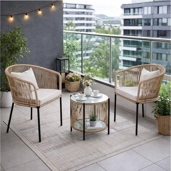 ESTEXO Sitzgruppe Balkonset Gartenset Bistro Set Gartenmöbel Set Outdoor Rope Beige