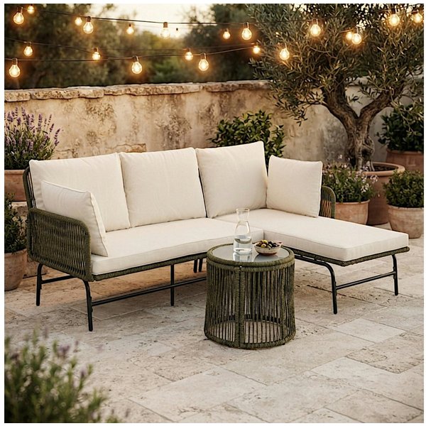 ESTEXO Sitzgruppe Gartenmöbel Set Lounge Rope Seil-Optik Gartenbank Gartenset Oliv Grü