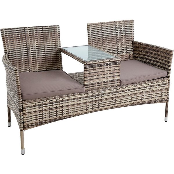 ESTEXO Sitzgruppe Polyrattan Gartenbank Sitzbank 2-Sitzer Gartenmöbel Balkonmöbel Beig
