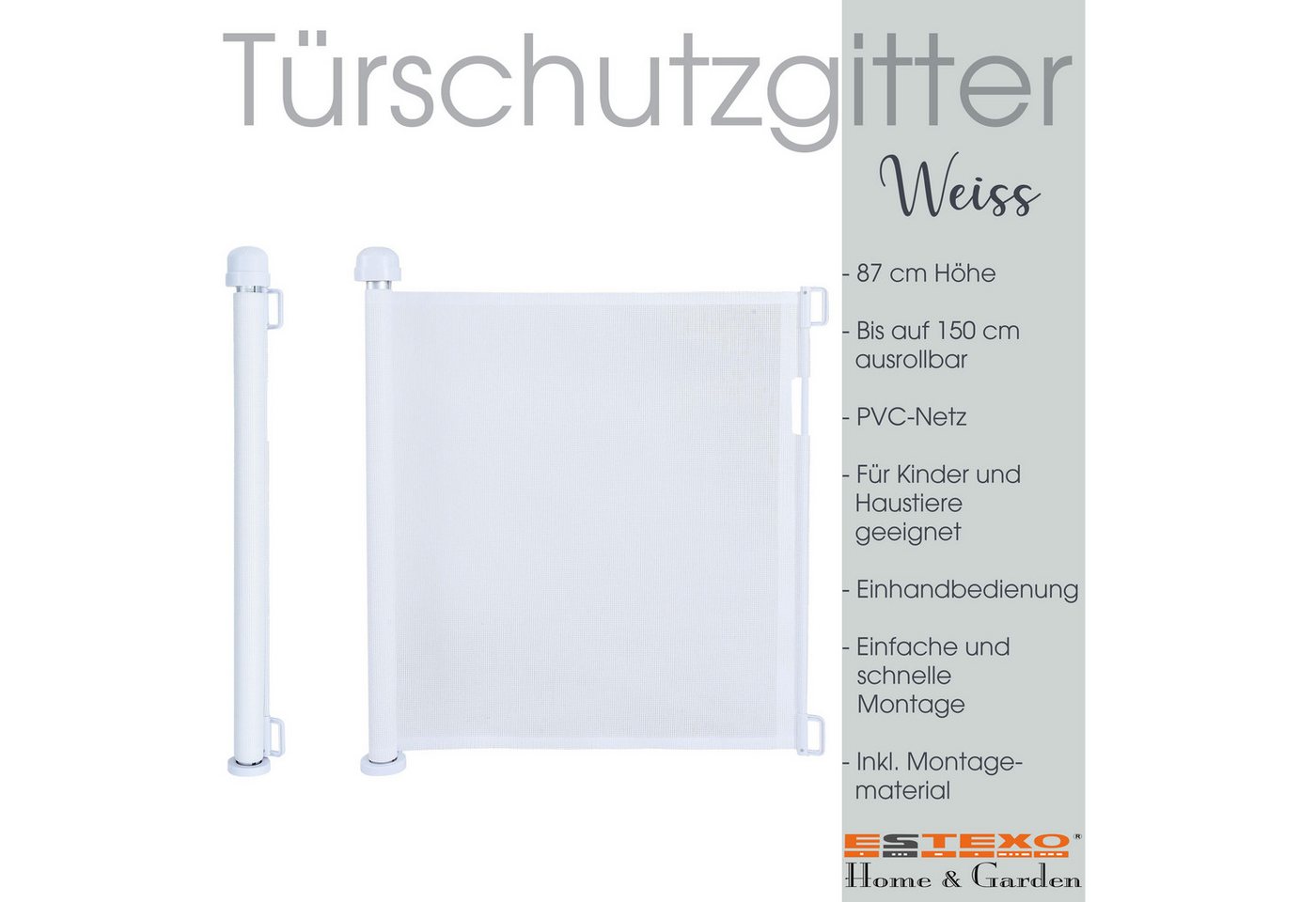 ESTEXO Türschutzgitter Treppenschutzrollo Absperrgitter Treppenschutzgitter Weiß – Bild 2 von 5