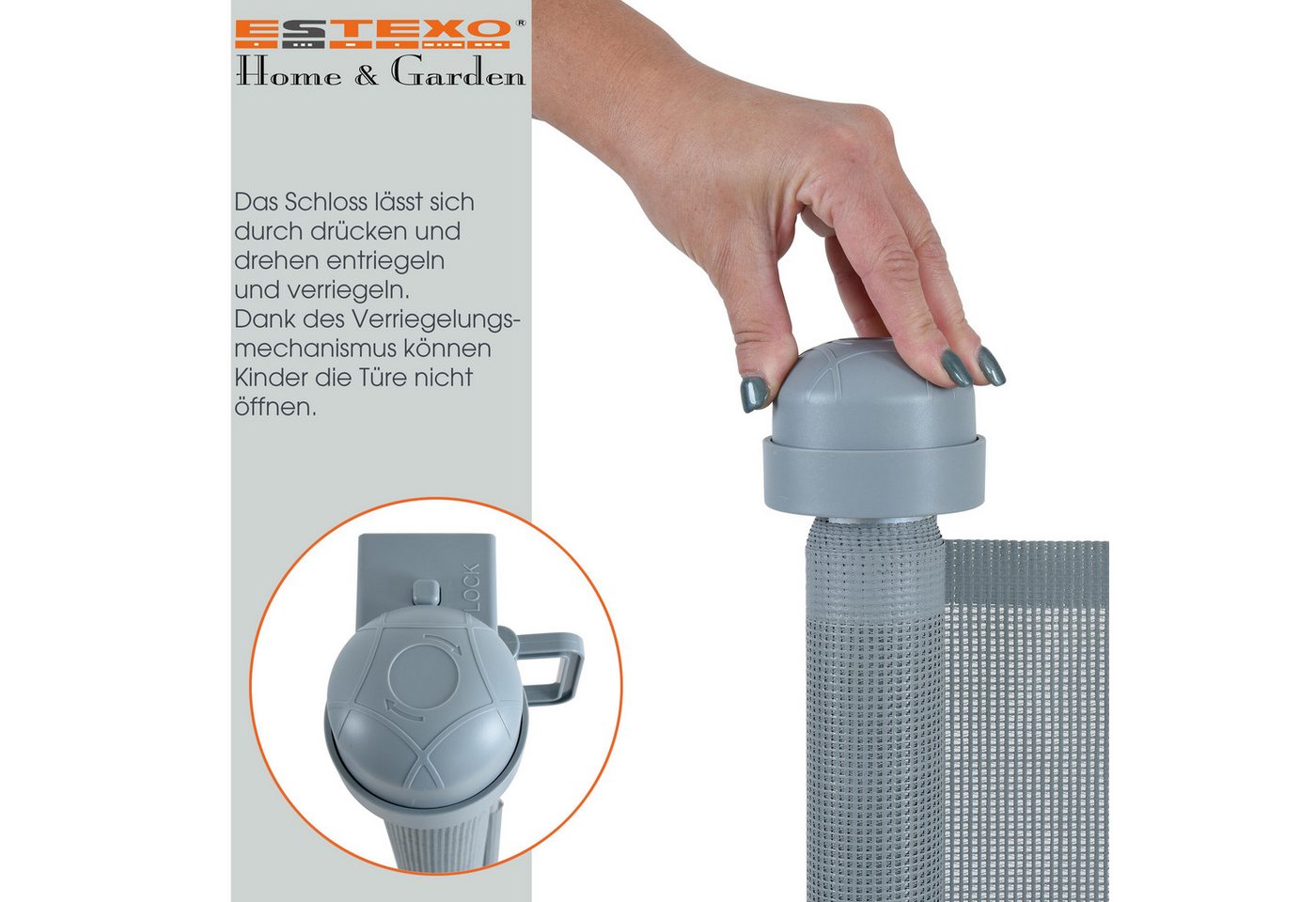 ESTEXO Türschutzgitter Treppenschutzrollo Absperrgitter Treppenschutzgitter Grau – Bild 3 von 5