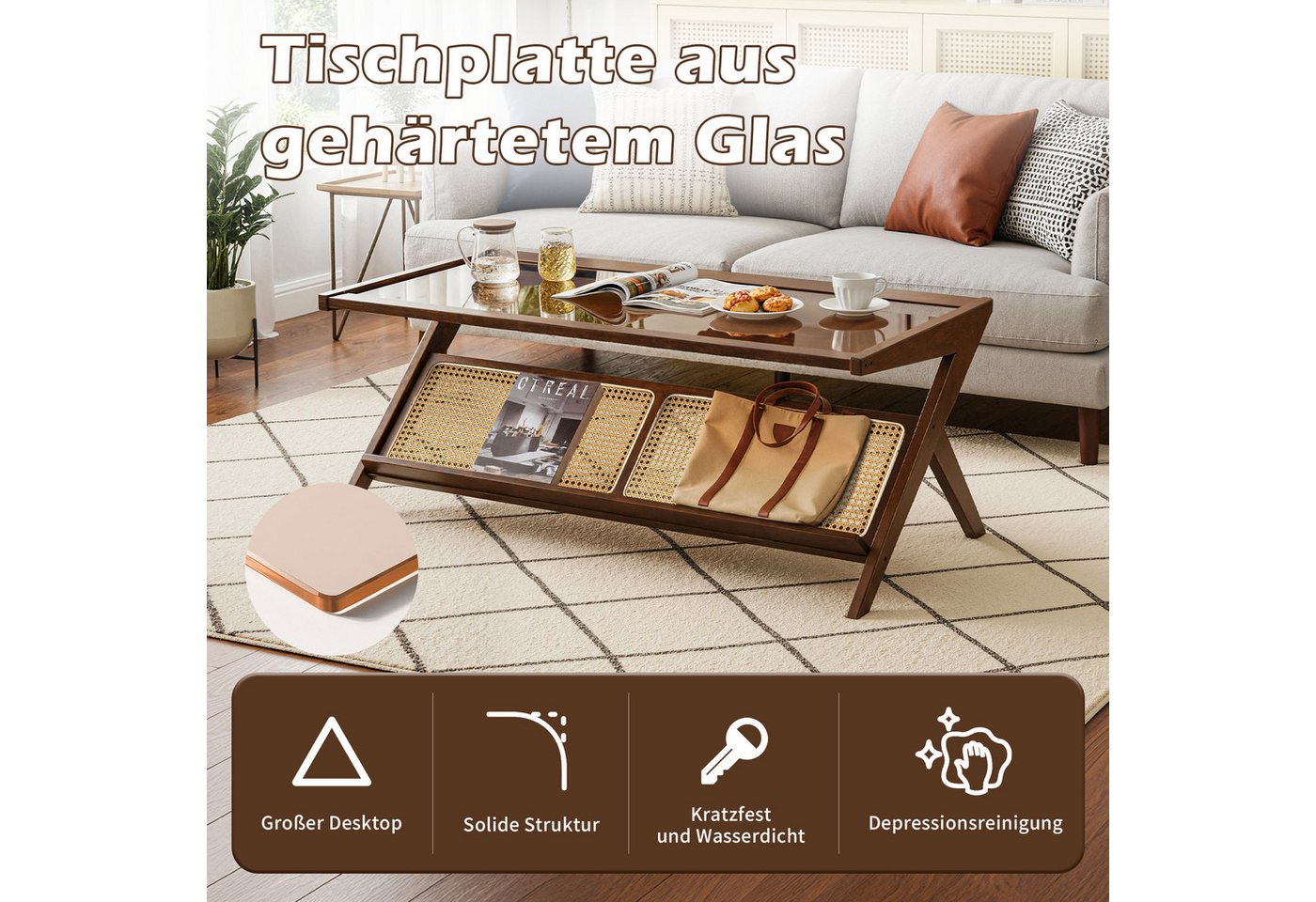 Estiliza Couchtisch moderner rechteckiger Wohnzimmertisch, 120×55×43,5 cm (1-St), 120 × 55 × 43,5 cm – Bild 5 von 5