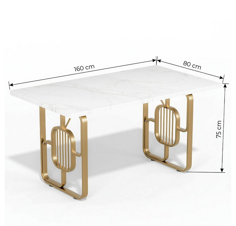 Estiliza Esstisch mit Metallgestell, weiß und gold, 160x80cm (1-St), Große Tischplatte bietet mehr Bewegungsfreiheit und verhindert Enge. – Bild 2 von 5