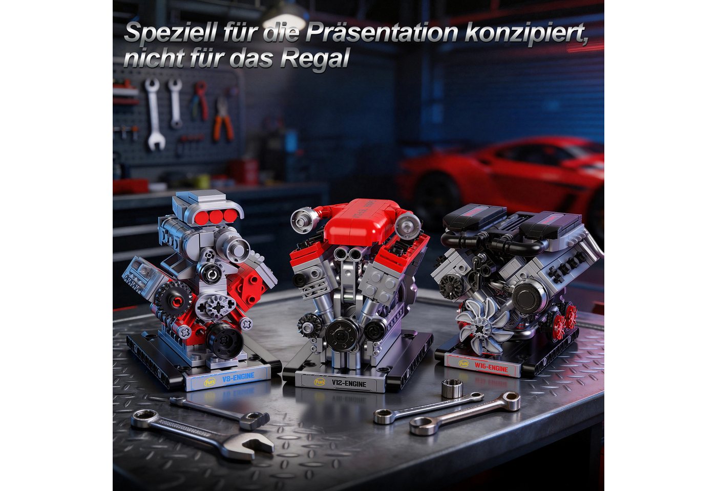 Esun 3 in 1 Mini Motor Bausatz, Technik V8 V12 W16 Engine Klemmbausteine Spielbausteine, (Set, 840 St., Komplettset), Stem Motor Funktionsfähig Baukasten Dekor  – Bild 3 von 5