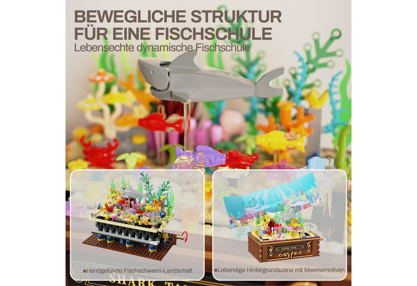 Esun Aquarium Baustein Sets Beleuchtetes, für Erwachsene und Kinder 721 St. Spielbausteine, (SET, 721 St., Aquarium Baustein Sets), Tierbauspielzeug für Jungen  – Bild 3 von 5