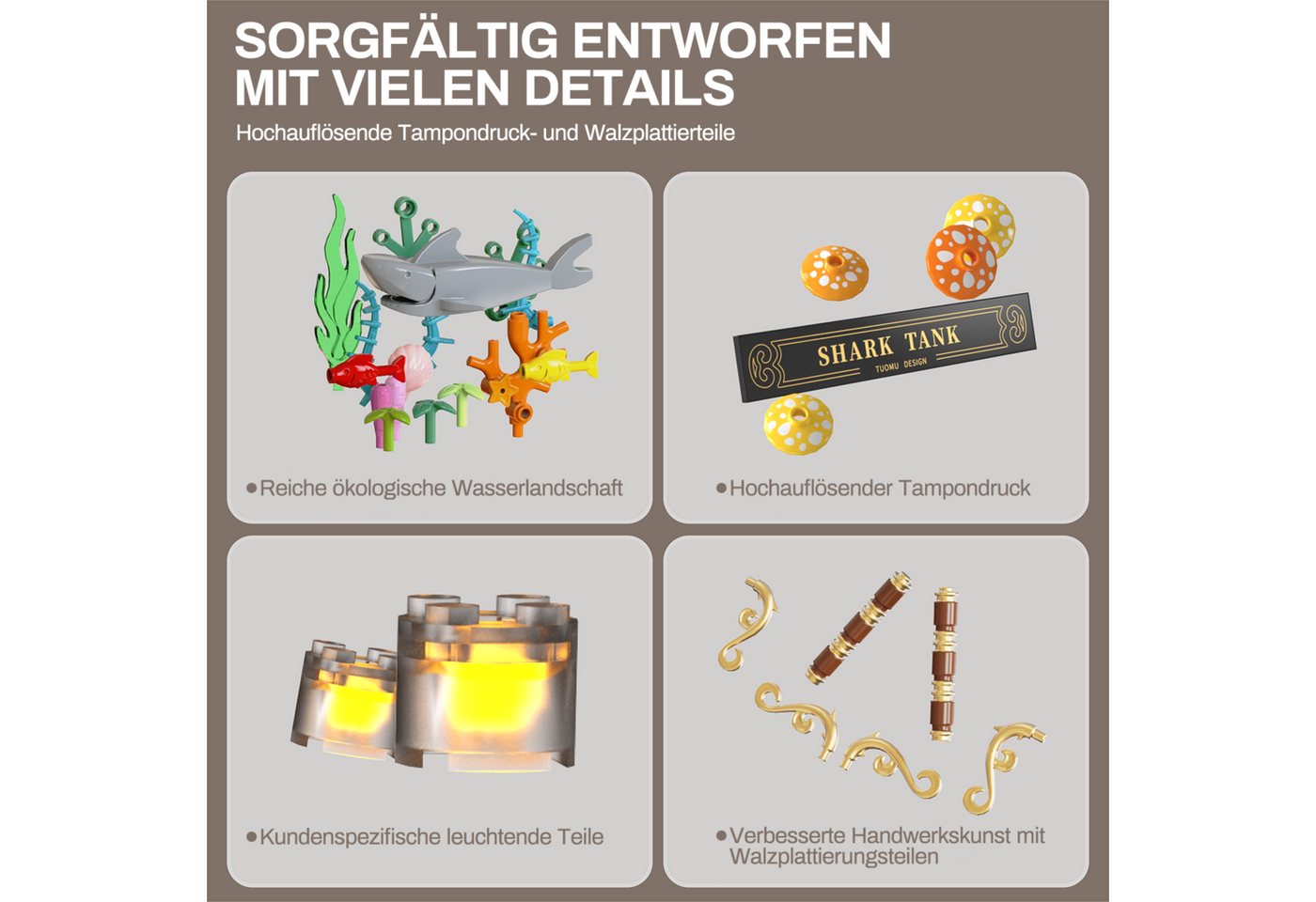 Esun Aquarium Baustein Sets Beleuchtetes, für Erwachsene und Kinder 721 St. Spielbausteine, (SET, 721 St., Aquarium Baustein Sets), Tierbauspielzeug für Jungen  – Bild 4 von 5