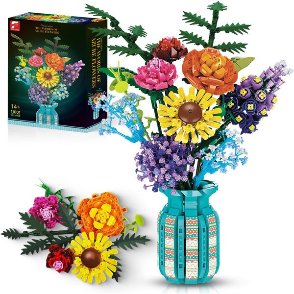 Esun Blume Bausteine für Erwachsene, Bauspielzeug, Blumenstrauß Spielzeug Spielbausteine, (SET, 1853 St., Komplettset), Valentinstag Frauen Kinder Jungen Mädche
