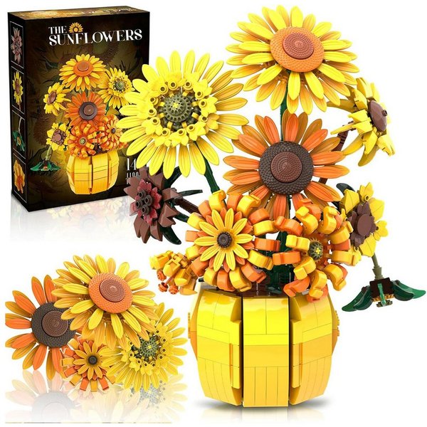 Esun Blumen Set für Erwachsene, Van Gogh Drucke Kunst Botanische Kollektion Spielbausteine, (SET, 1009 St., Komplettset), Sonnenblumen-Topf Strauß Pflanzen-Kits