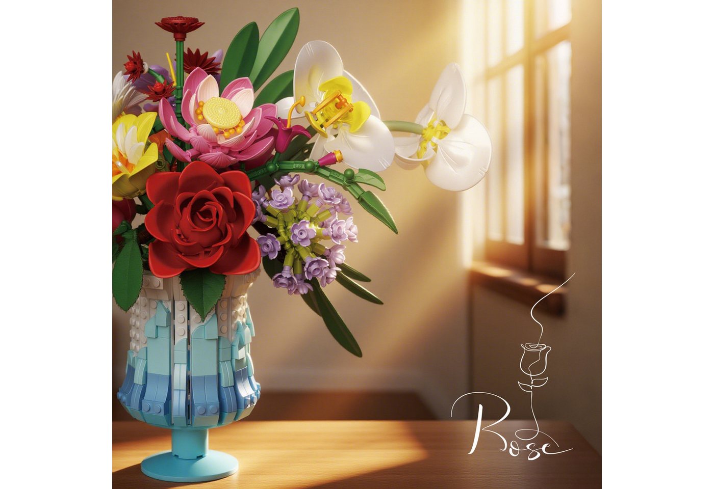 Esun Blumensträuße Bausteine Blume Set, Blumen und Pflanzen Serie Spielbausteine, (Set, 956 St., Komplettset), Home Deko Muttertag Geburtstag Valentinstag 956 S – Bild 3 von 5