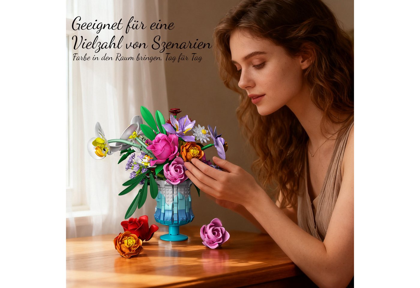 Esun Blumensträuße Bausteine Blume Set, Blumen und Pflanzen Serie Spielbausteine, (Set, 956 St., Komplettset), Home Deko Muttertag Geburtstag Valentinstag 956 S – Bild 4 von 5