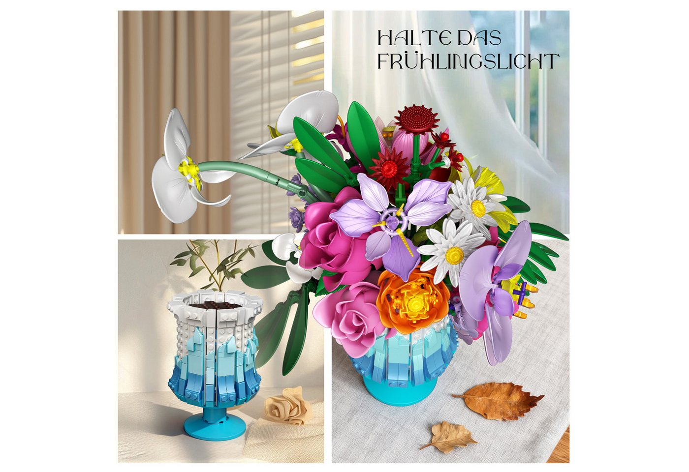 Esun Blumensträuße Bausteine Blume Set, Blumen und Pflanzen Serie Spielbausteine, (Set, 956 St., Komplettset), Home Deko Muttertag Geburtstag Valentinstag 956 S – Bild 5 von 5