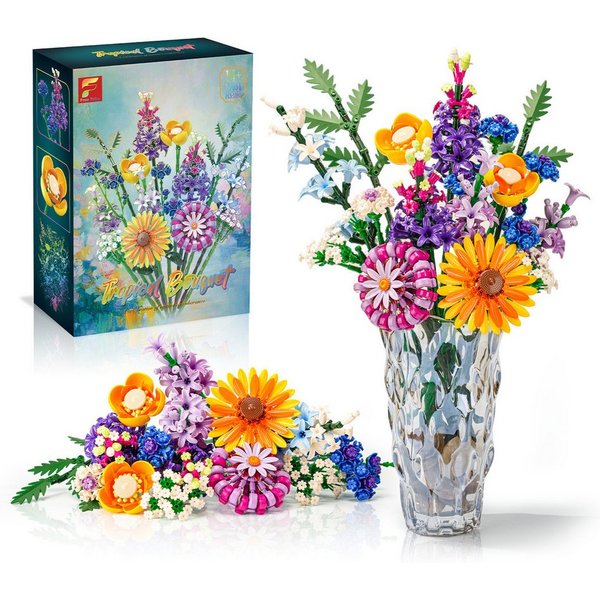 Esun Klemmbausteine Blumen 16 Wildblumen Set Blumenstrauß Bausteine 1183 St Spielbausteine, (Set, 1183 St., Komplettset), Geschenk für Frauen Männer Kinder Erwa