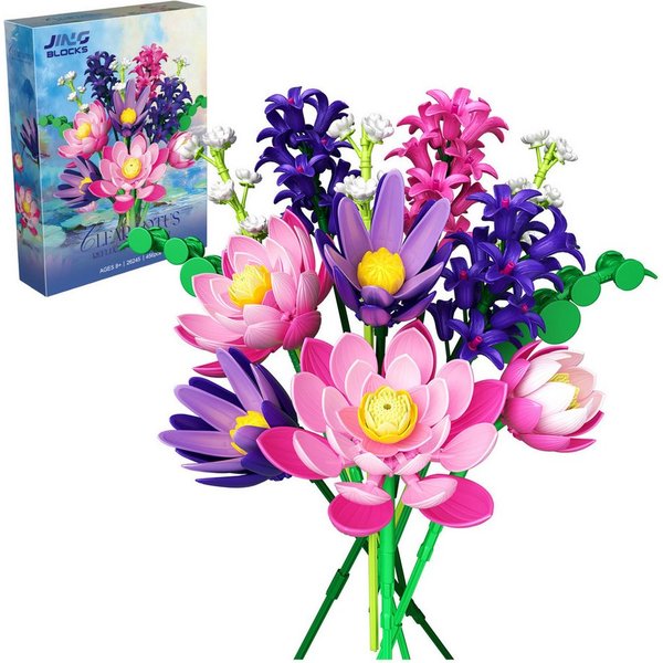 Esun Lotusblumen Botanisches Bauset, Klemmbausteine Blumen 456 St. Rosa Spielbausteine, (Set, 456 St., Komplettset), Home Deko Flower Muttertag Geburtstag Valen