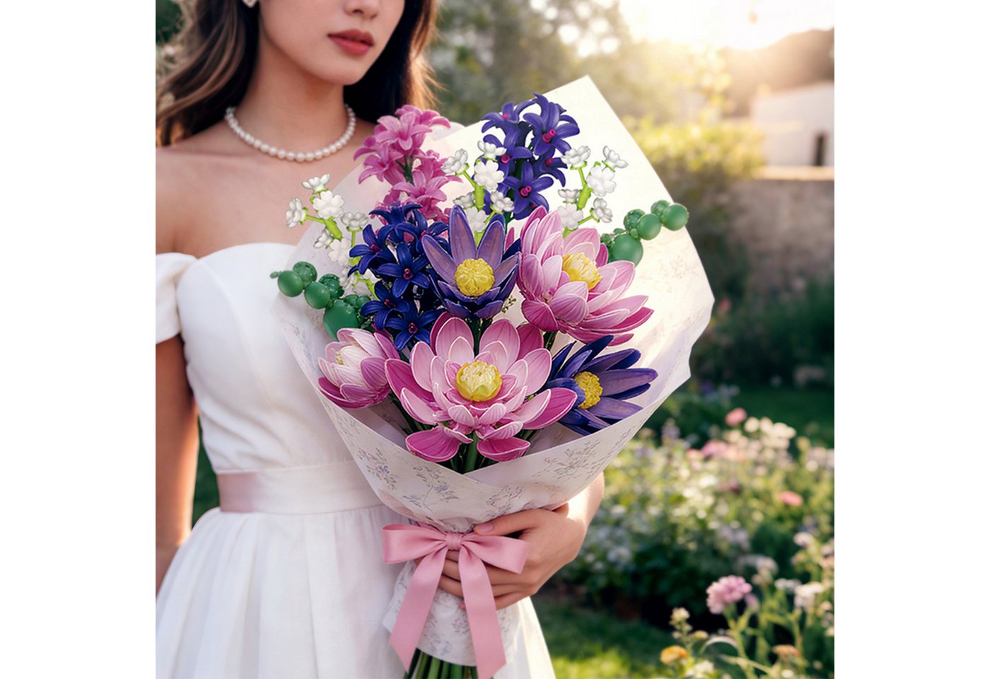 Esun Lotusblumen Botanisches Bauset, Klemmbausteine Blumen 456 St. Rosa Spielbausteine, (Set, 456 St., Komplettset), Home Deko Flower Muttertag Geburtstag Valen – Bild 3 von 5