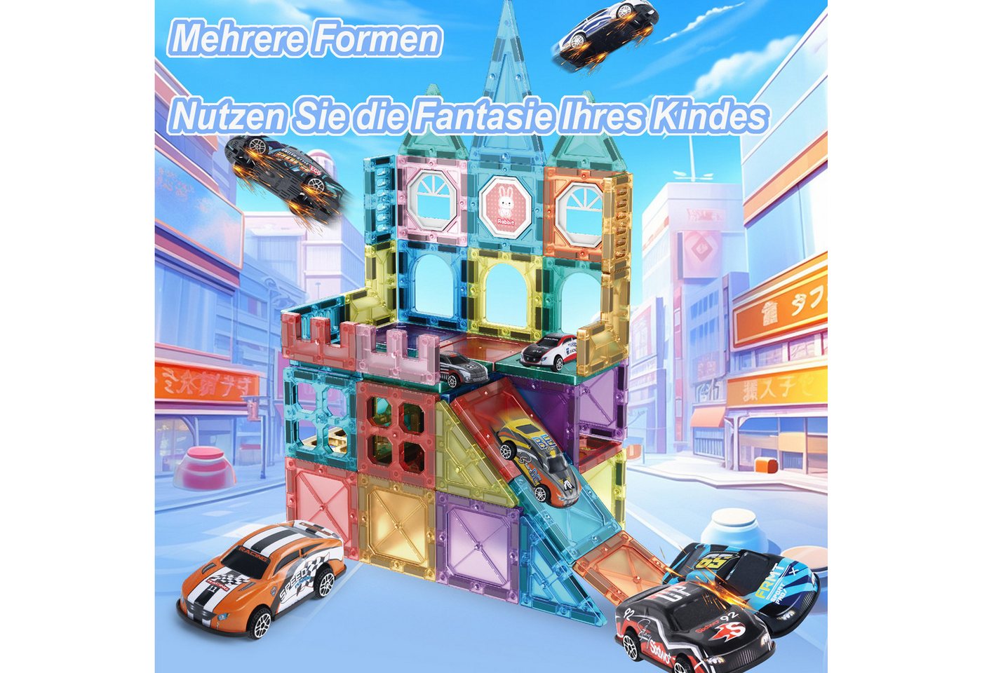 Esun Magnetische Bausteine, 108 Teile Starker Magnet Spielzeug Kinder Magnetspielbausteine, (Set, 108 St., Komplettset), Farbenfrohe Magnetbausteine für Kinder  – Bild 3 von 5