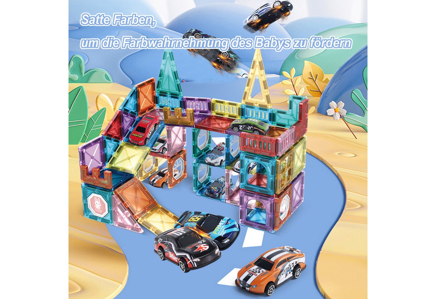 Esun Magnetische Bausteine, 108 Teile Starker Magnet Spielzeug Kinder Magnetspielbausteine, (Set, 108 St., Komplettset), Farbenfrohe Magnetbausteine für Kinder  – Bild 4 von 5