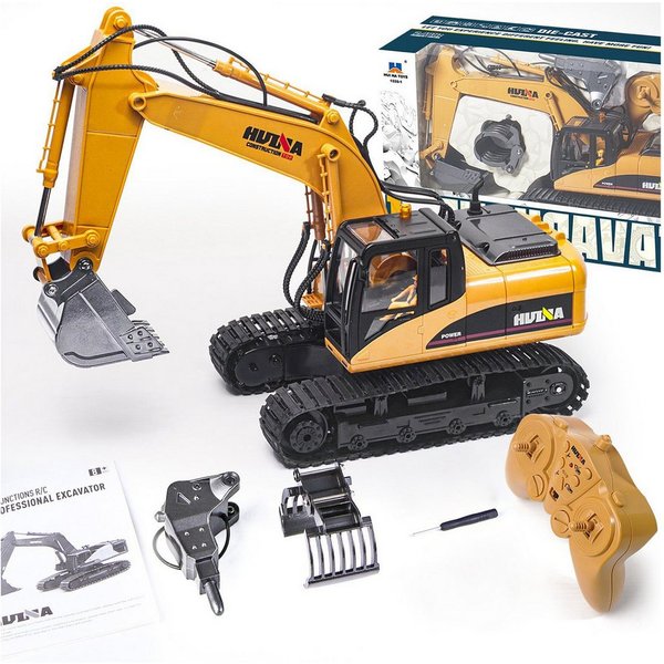 Esun RC-Bagger Ferngesteuerter Bagger,RC Bagger Schaufelbagger für Kinder ab 8 Jahren (Packung, Komplettset), Schaufelbagger mit Fernsteuerung und Holzgreifer F