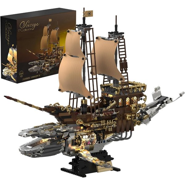Esun Technik Wal Piratenschiff Bauspielzeug mit Licht, 1960St Modell Schiff Spielbausteine, (Set, 1960 St., Komplettset), Klemmbausteine für Erwachsene und Kind