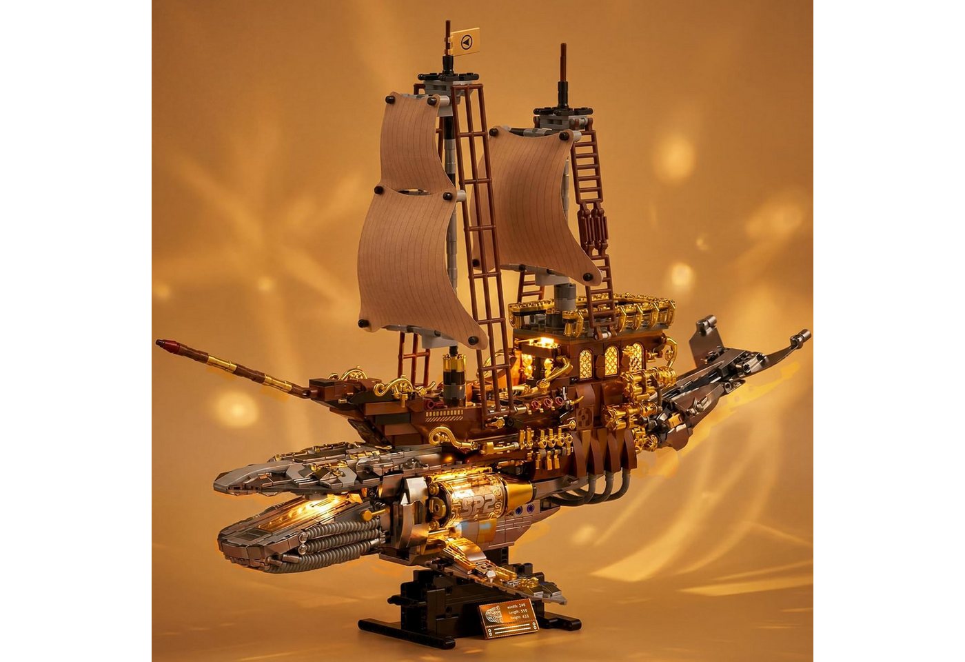 Esun Technik Wal Piratenschiff Bauspielzeug mit Licht, 1960St Modell Schiff Spielbausteine, (Set, 1960 St., Komplettset), Klemmbausteine für Erwachsene und Kind – Bild 2 von 5