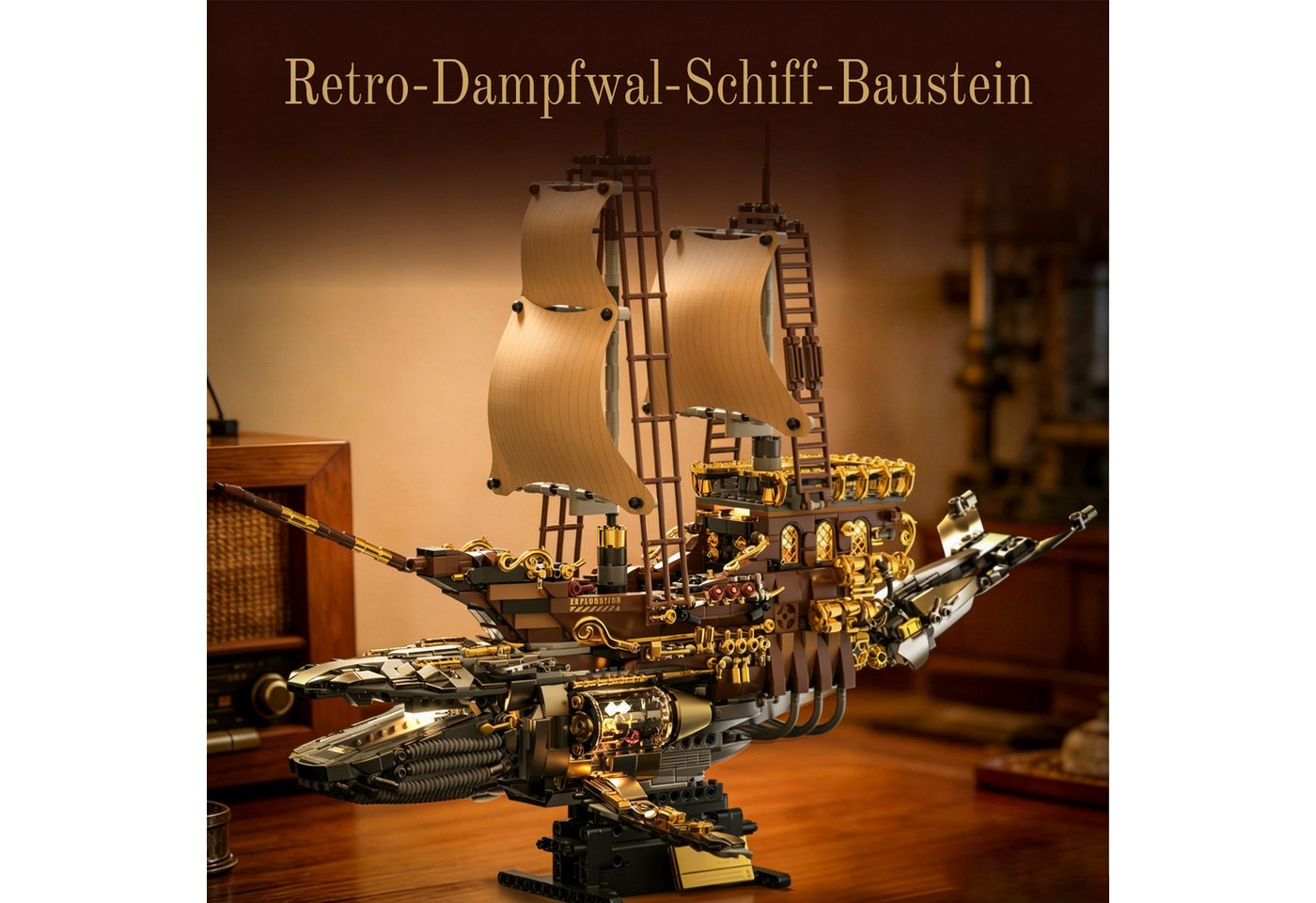 Esun Technik Wal Piratenschiff Bauspielzeug mit Licht, 1960St Modell Schiff Spielbausteine, (Set, 1960 St., Komplettset), Klemmbausteine für Erwachsene und Kind – Bild 3 von 5