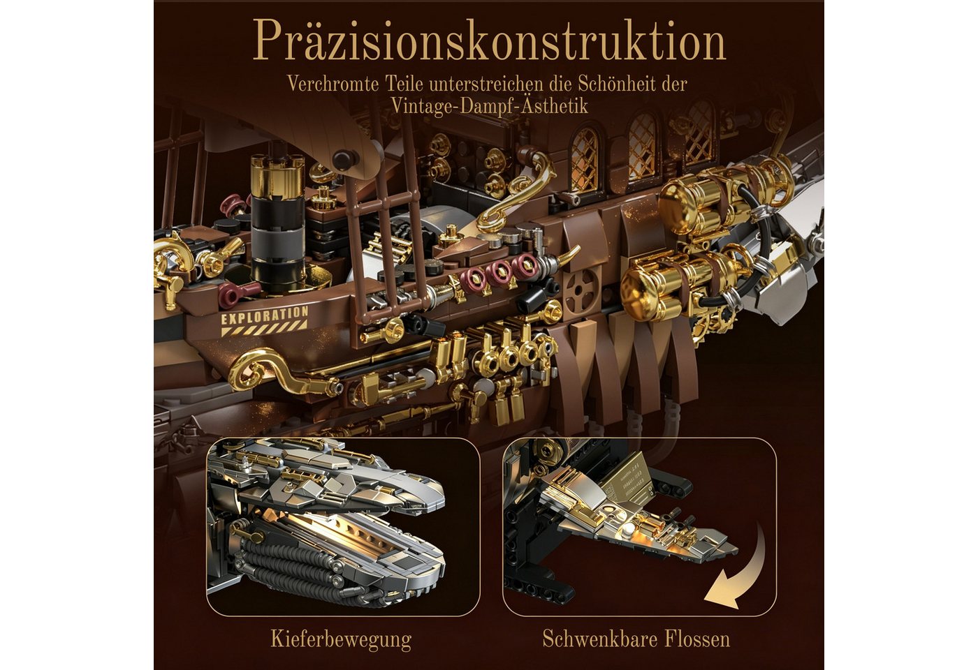 Esun Technik Wal Piratenschiff Bauspielzeug mit Licht, 1960St Modell Schiff Spielbausteine, (Set, 1960 St., Komplettset), Klemmbausteine für Erwachsene und Kind – Bild 5 von 5