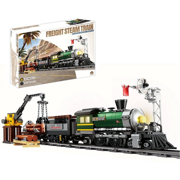 Esun Zug Retro Dampflok Klemmbausteine Set Modell mit Schienen Bauspielzeug Spielbausteine, (Set, 886 St., Komplettset), Zug Eisenbahn Geschenk für Erwachsene (