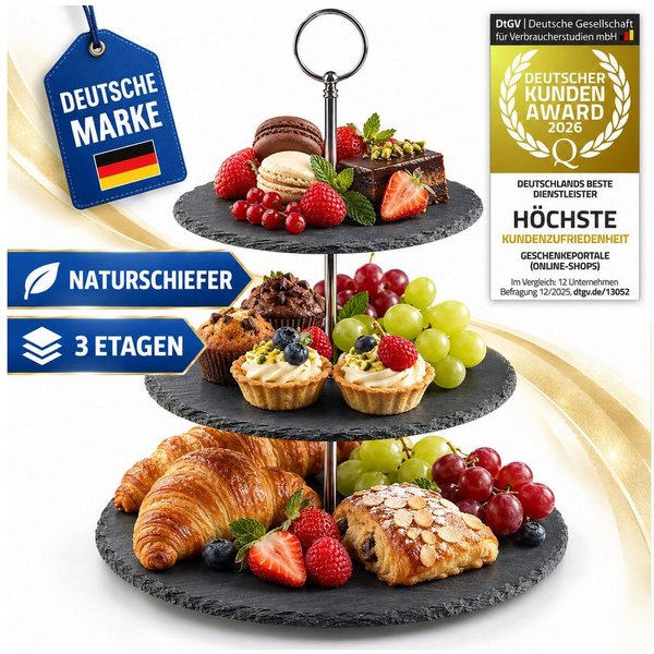 Dimono Etagere Dimono Deluxe 3-stöckige Etagere – Servierständer aus Natur-Schiefer, Schiefer Naturstein, (3-Etagen Servierschalen, Obst- & Gemüseschale), Servi
