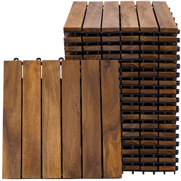 etc-shop Holzfliesen, Holzfliese Terrassenplatten Klickfliesen Akazie Balkon 30x30 cm 18x