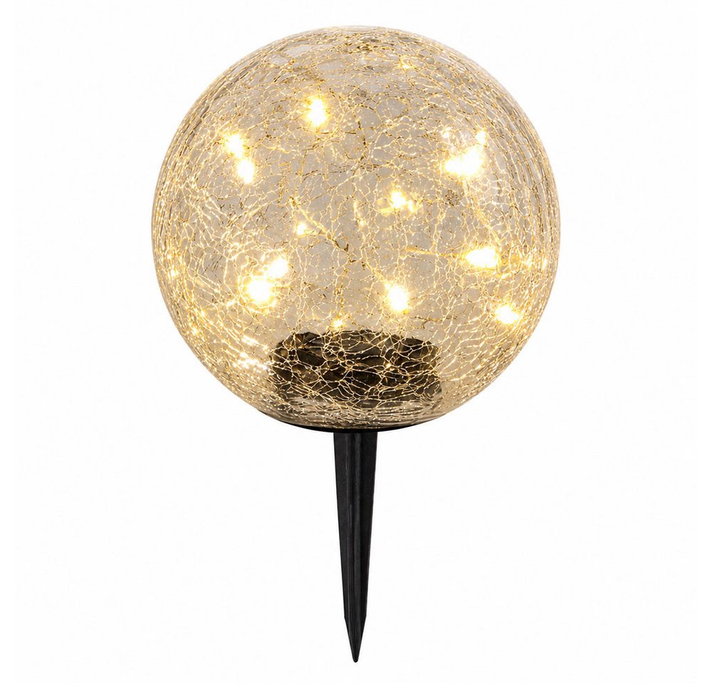 etc-shop Kugelleuchte, LED-Leuchtmittel fest verbaut, Warmweiß, Solarleuchte Kugel Steckleuchte Crackle Glas Gartenleuchte LED D 15 cm – Bild 2 von 5
