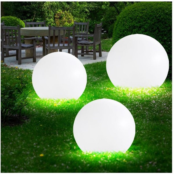 etc-shop LED Gartenleuchte, LED-Leuchtmittel fest verbaut, Warmweiß, 3er Set LED Solar Außen Leuchte Garten Deko Steck Lampen Kugeln