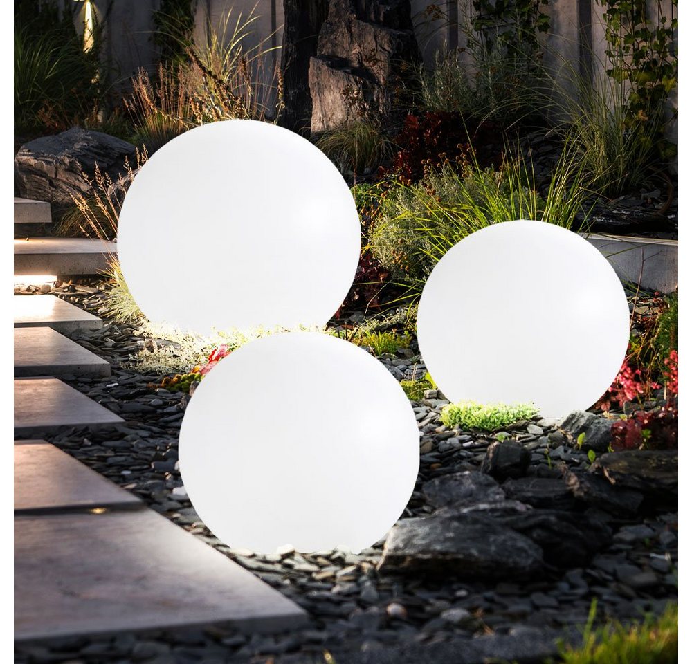 etc-shop LED Gartenleuchte, LED-Leuchtmittel fest verbaut, Warmweiß, 3er Set LED Solar Außen Leuchte Garten Deko Steck Lampen Kugeln – Bild 3 von 5