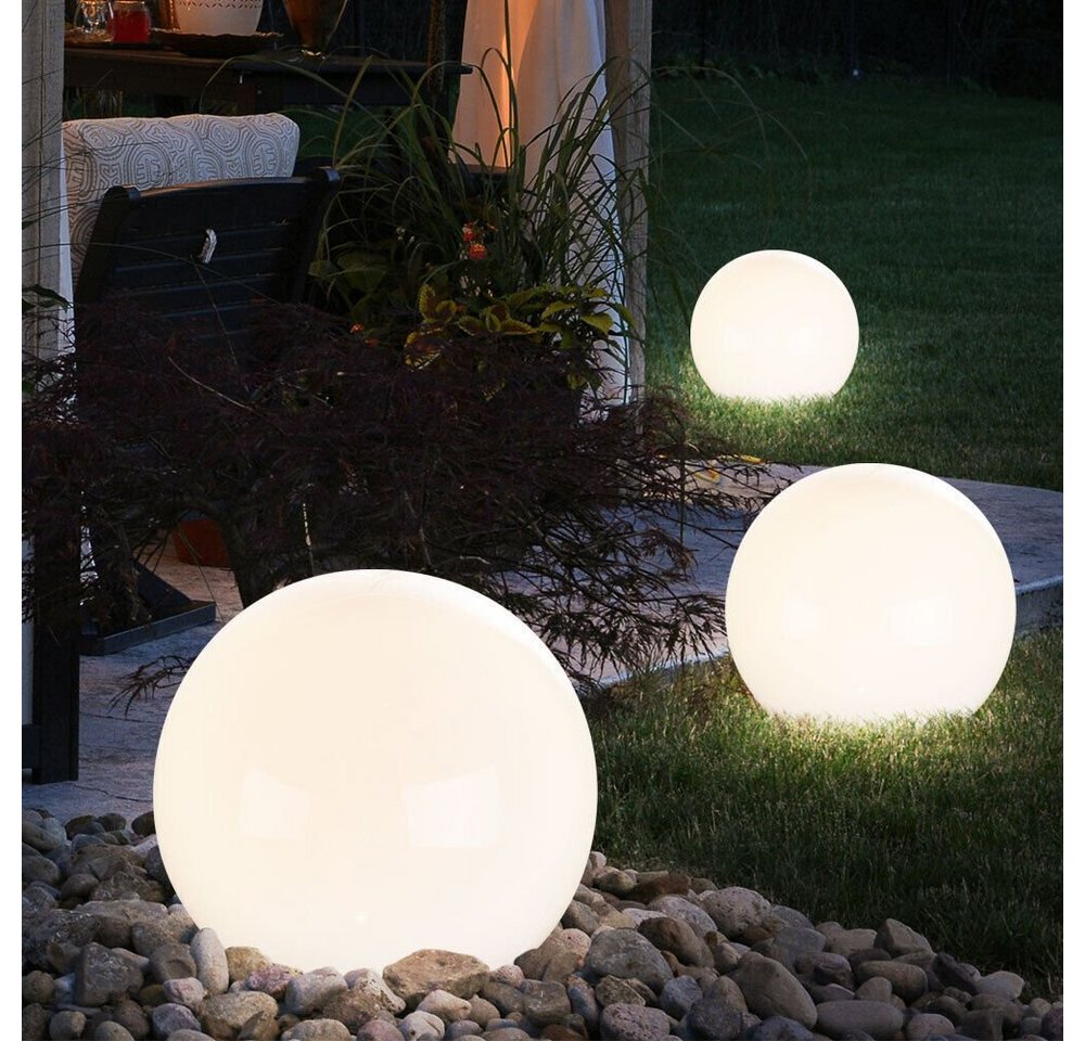 etc-shop LED Gartenleuchte, LED-Leuchtmittel fest verbaut, Warmweiß, 3er Set LED Solar Außen Leuchte Garten Deko Steck Lampen Kugeln – Bild 5 von 5