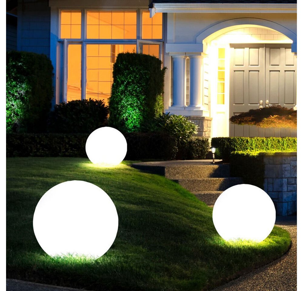etc-shop LED Gartenleuchte, LED-Leuchtmittel fest verbaut, 3er-Set LED Solar Außen Garten Leuchten Kugel Lampen Wiese Rasen – Bild 4 von 5