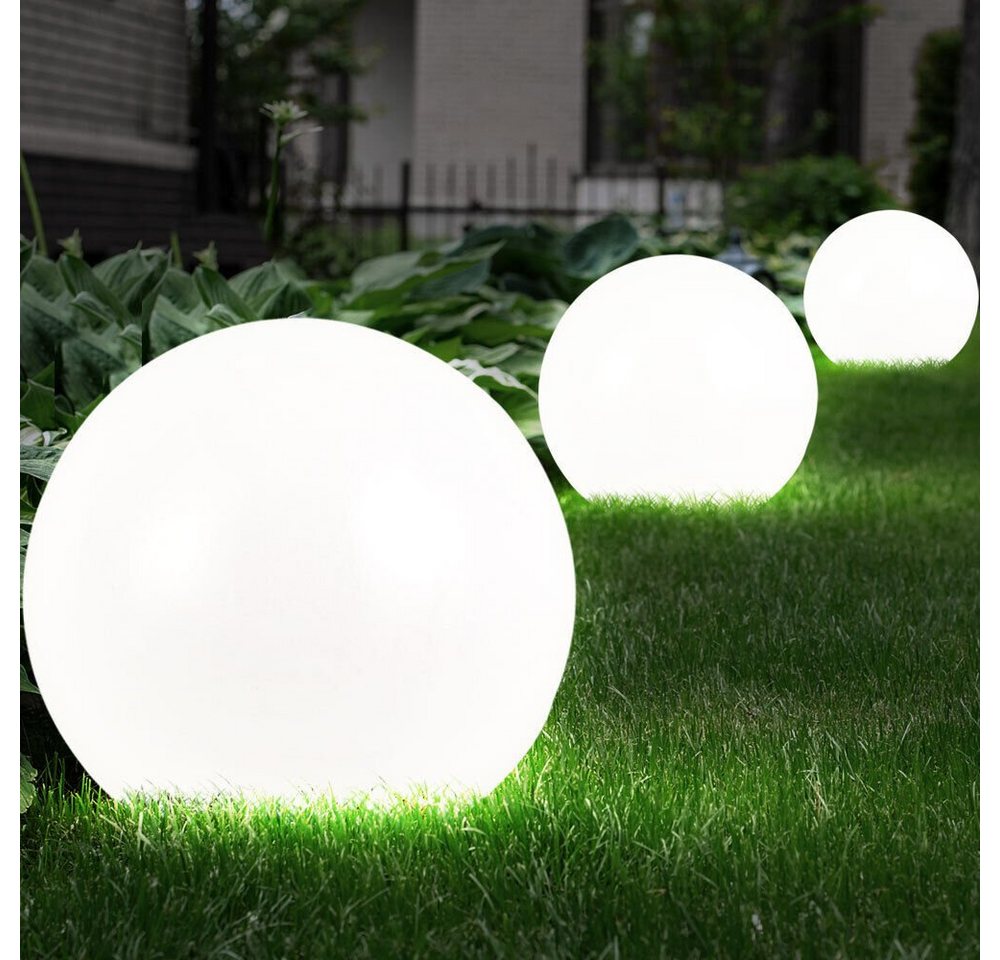 etc-shop LED Gartenleuchte, LED-Leuchtmittel fest verbaut, 3er-Set LED Solar Außen Garten Leuchten Kugel Lampen Wiese Rasen – Bild 5 von 5