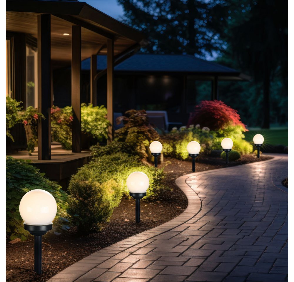 etc-shop LED Gartenleuchte, LED-Leuchtmittel fest verbaut, Warmweiß, 2er Set LED Außen Solar Lampen Kugel Design Erd Spieß Steck – Bild 3 von 5