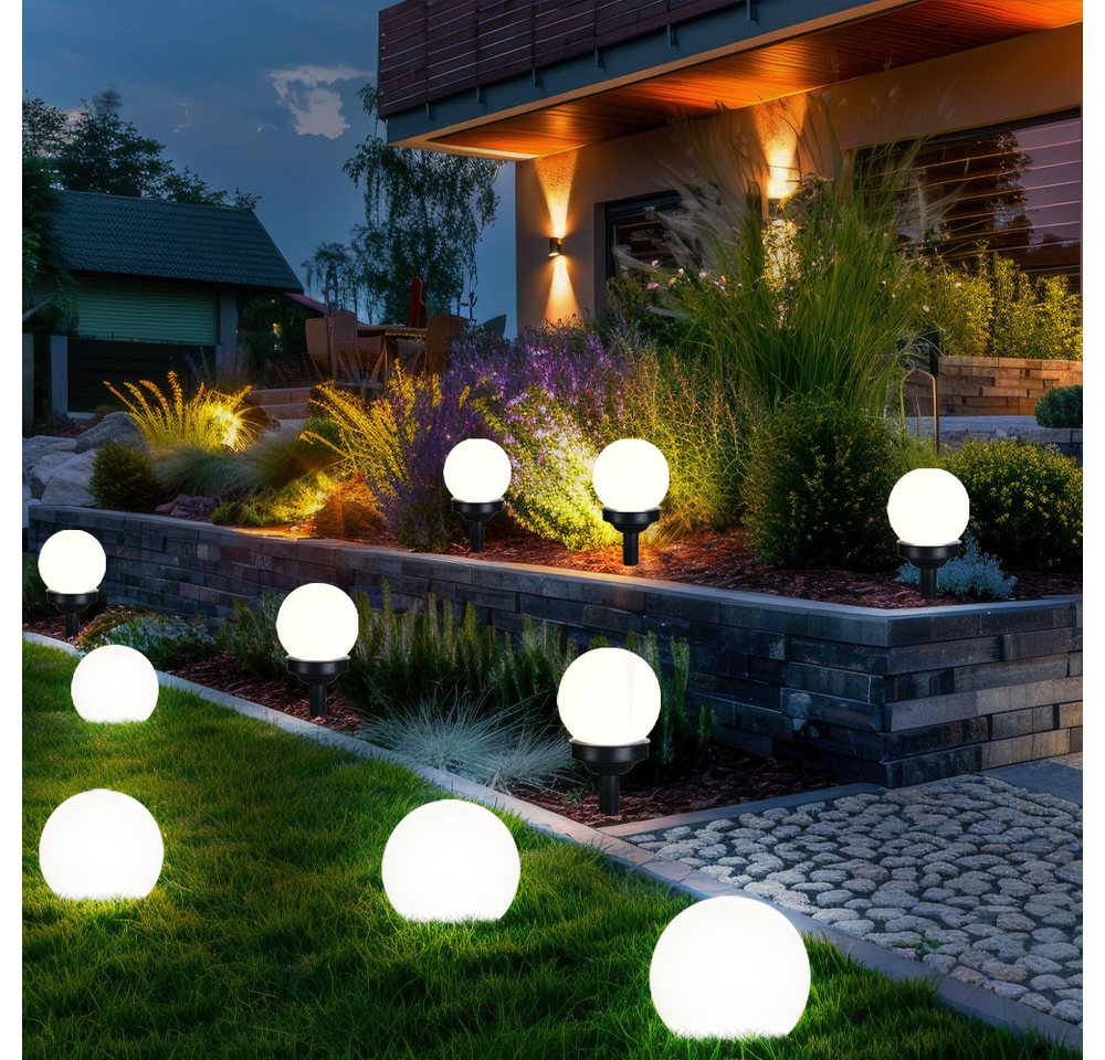 etc-shop LED Gartenleuchte, LED-Leuchtmittel fest verbaut, Warmweiß, 2er Set LED Außen Solar Lampen Kugel Design Erd Spieß Steck – Bild 4 von 5