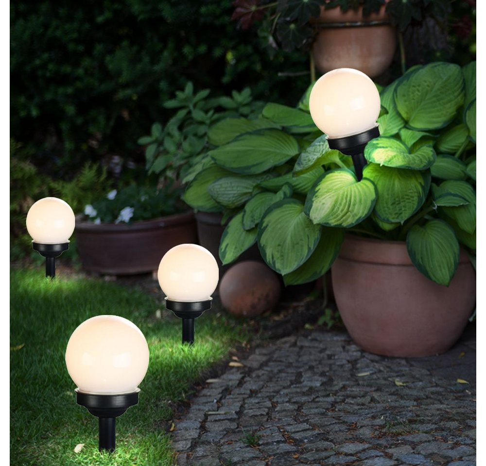 etc-shop LED Gartenleuchte, LED-Leuchtmittel fest verbaut, Warmweiß, 2er Set LED Außen Solar Lampen Kugel Design Erd Spieß Steck – Bild 5 von 5