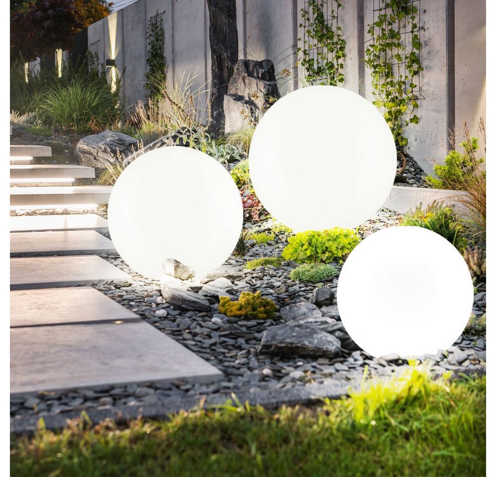 etc-shop LED Kugelleuchte, LED-Leuchtmittel fest verbaut, Warmweiß, 3er Set LED Außen Solar Kugel Leuchten Garten Beleuchtung Rasen- – Bild 4 von 5