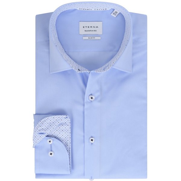 Eterna Langarmhemd Businesshemd Slim Fit, Hellblau, Bügelleicht, Dynamic Cotton™ Regular Langarm 67cm I 100% Baumwolle I Kentkragen mit Ausputz