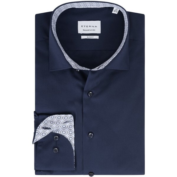 Eterna Langarmhemd Slim Fit, Marine, Bügelfrei, Dynamic Cotton™, Kentkragen