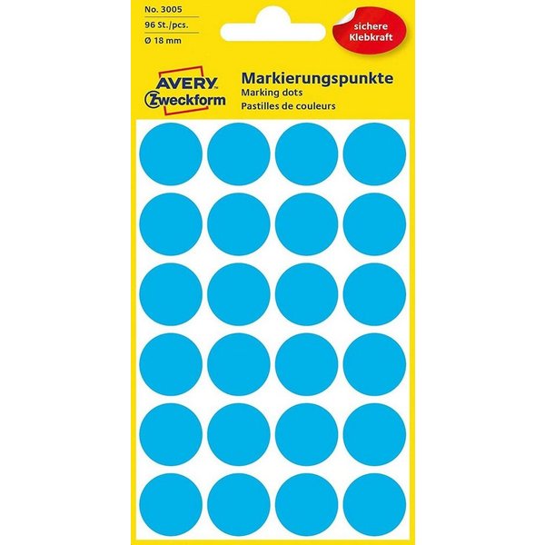 Avery Zweckform Etiketten AVERY Zweckform 3005, 96x Markierungspunkte, Durchmesser 18 mm, blau