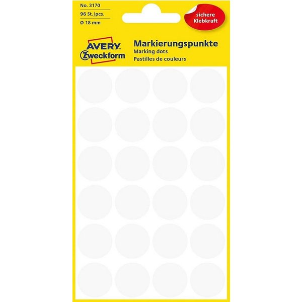 Avery Zweckform Etiketten AVERY Zweckform 3170, 96x Markierungspunkte, Durchmesser 18 mm, weiß