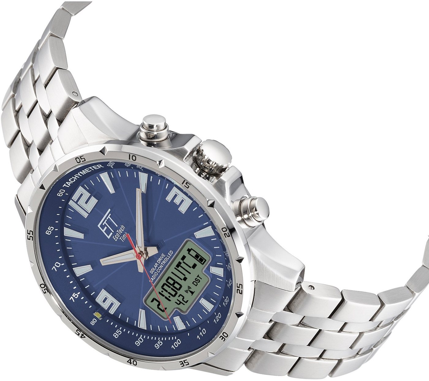ETT Funk-Multifunktionsuhr Professional WorldTimer EGS-11552-31M, Armbanduhr, Herrenuhr, Stoppfunktion, Datum, Solar, Edelstahlarmband – Bild 2 von 3