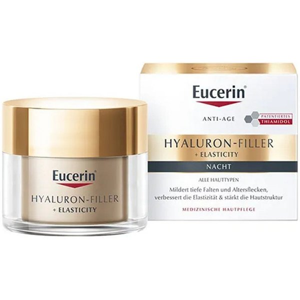Eucerin Anti-Aging-Creme HYALURON-FILLER + ELASTICITY Nachtpflege, Mit Kollagen-Elastin-Komplex, Arganöl & Hyaluronsäure
