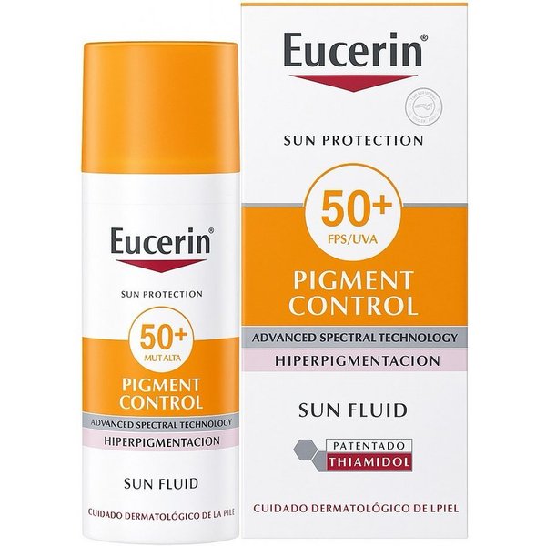 Eucerin Sonnenschutzcreme Pigment Control Sun Fluid LSF 50+ – Hoher UV-Schutz für Gesicht, Thiamidol & Licochalcone A reduzieren, Pigmentflecken sichtbar & verh