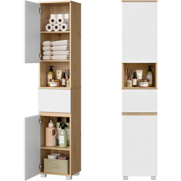 EUGAD Badkommode (1 St), Hochschrank schmal, mit 1 offenem Fach, 1 Schublade