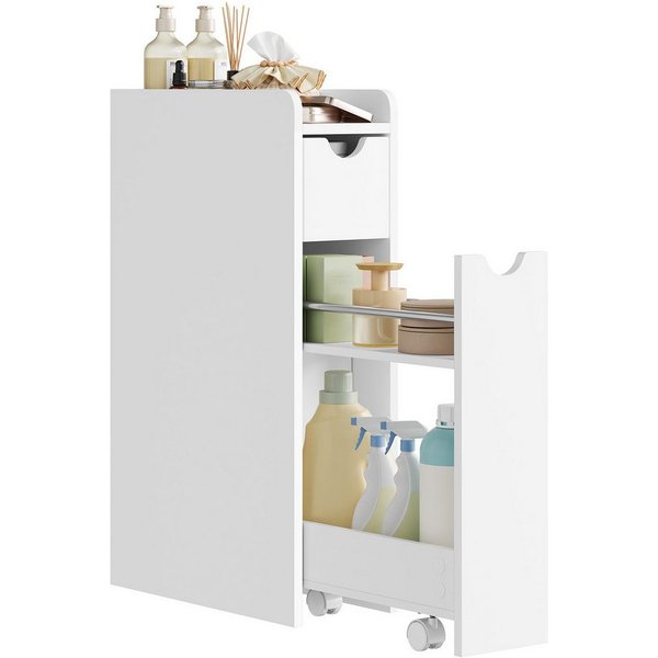 EUGAD Badkommode (1 St), Badezimmerschrank klein schmal mit Schublade auf Rollen