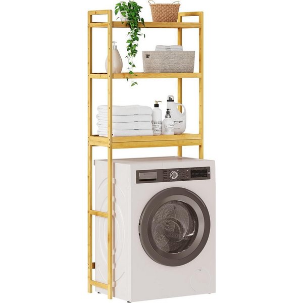 EUGAD Badregal, 1-tlg., Badregal Waschmaschinenregal Toilettenregal aus Bambus, mit 3 Ablagen