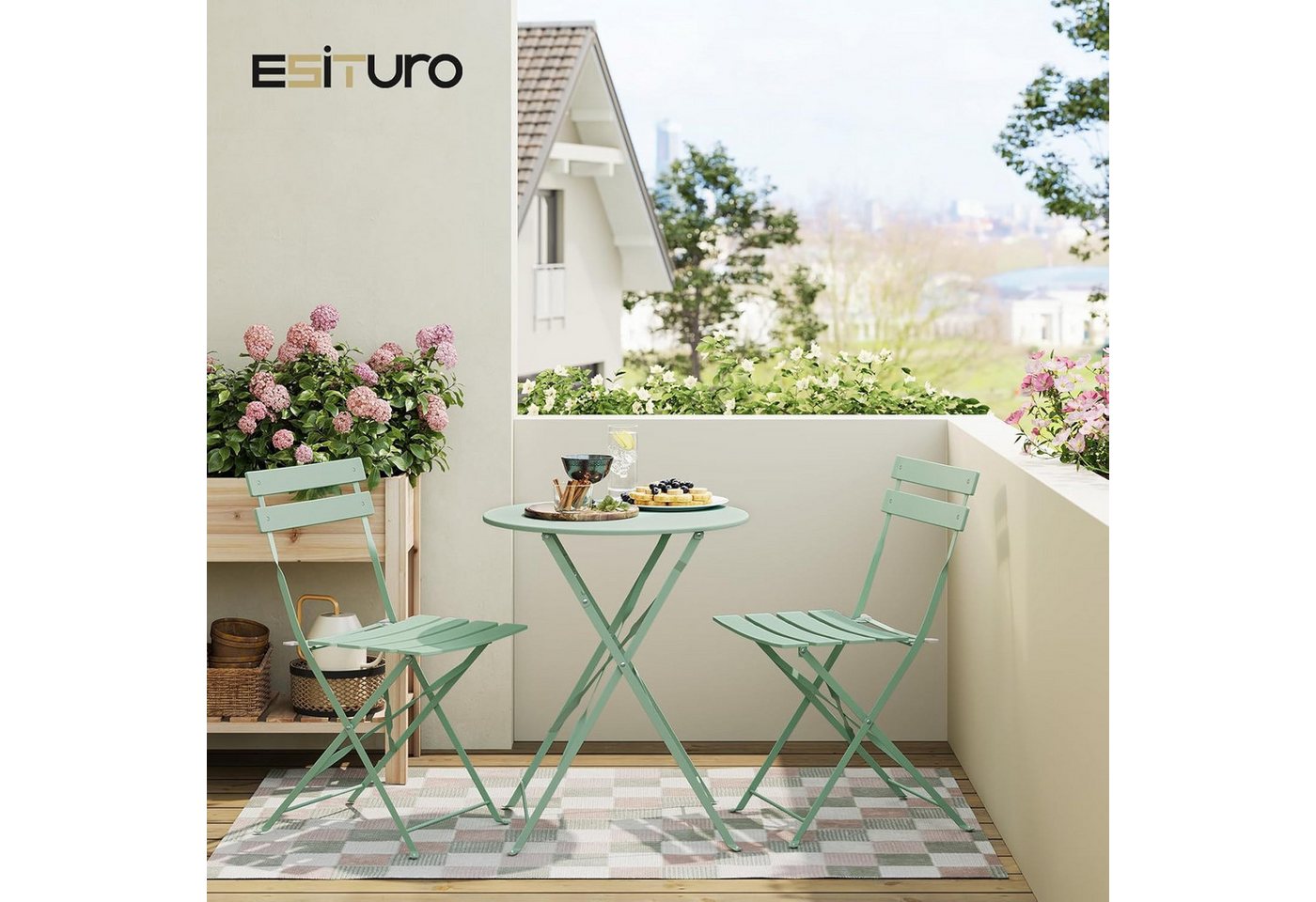 EUGAD Balkonset, (1-tlg), Balkonmöbel 3-teilig, Bistrotisch mit 2 Stühlen, klappbar – Bild 2 von 5